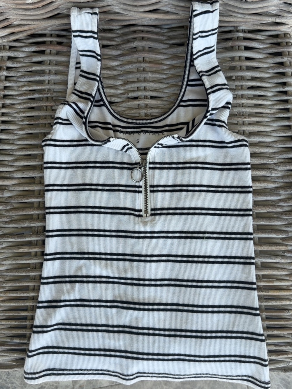 Aeropostale White and Black Striped Tank Top